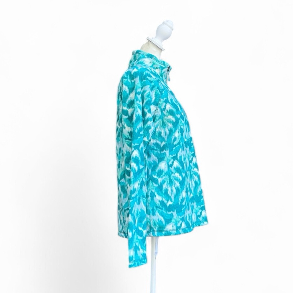 Eddie Bauer 1/4 Zip Polar Fleece Pullover in Turquoise Leaf Ikat Sz Large - Picture 7 of 10